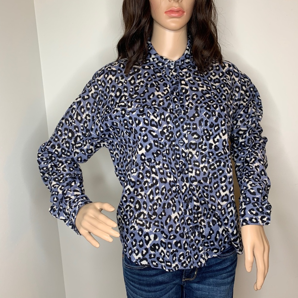 Bdg Purple Leopard Print Button Down Top Small - image 5